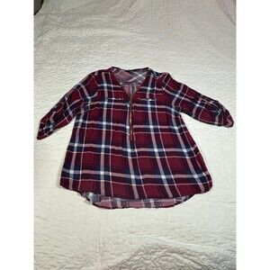 Miss Lili Maroon Flannel Half Zip 3/4 sleeve blouse size 1x